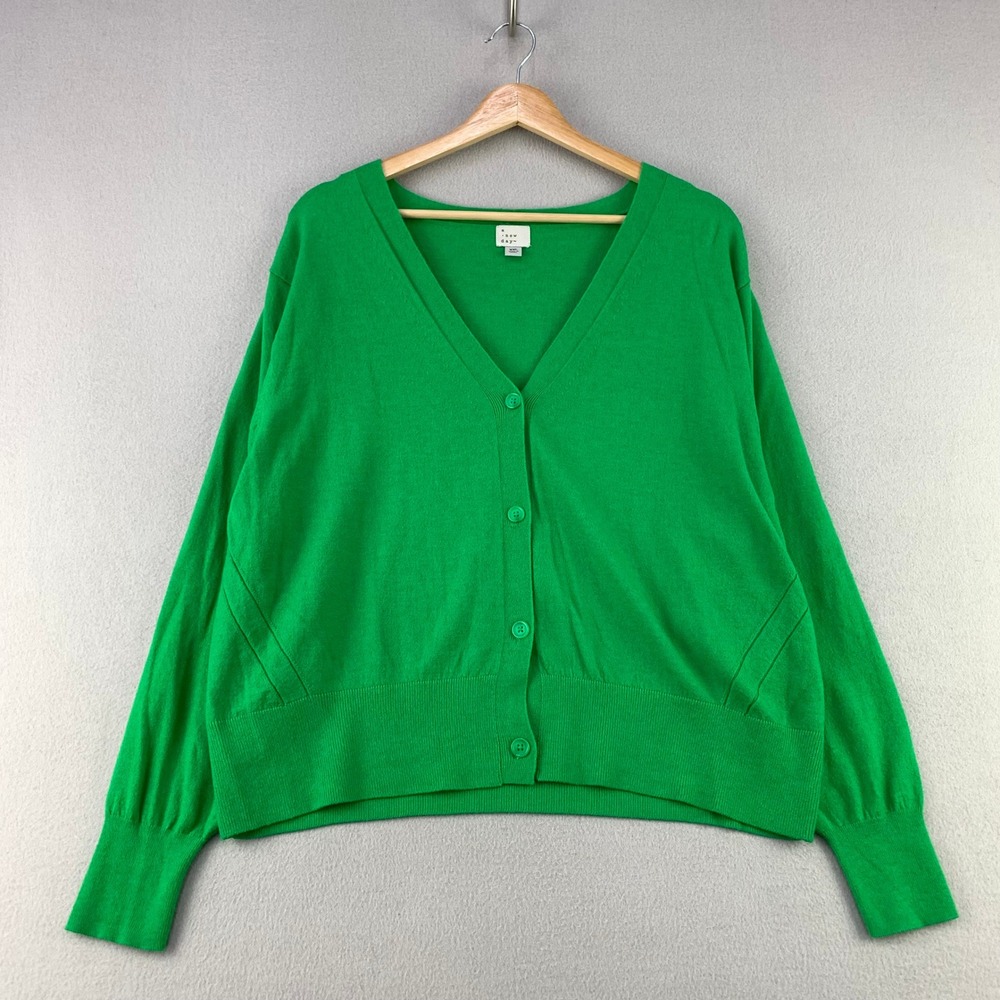 a new day Cardigan Sweater Women XXL Green Button Front Knit Jumper Preppy Y2K